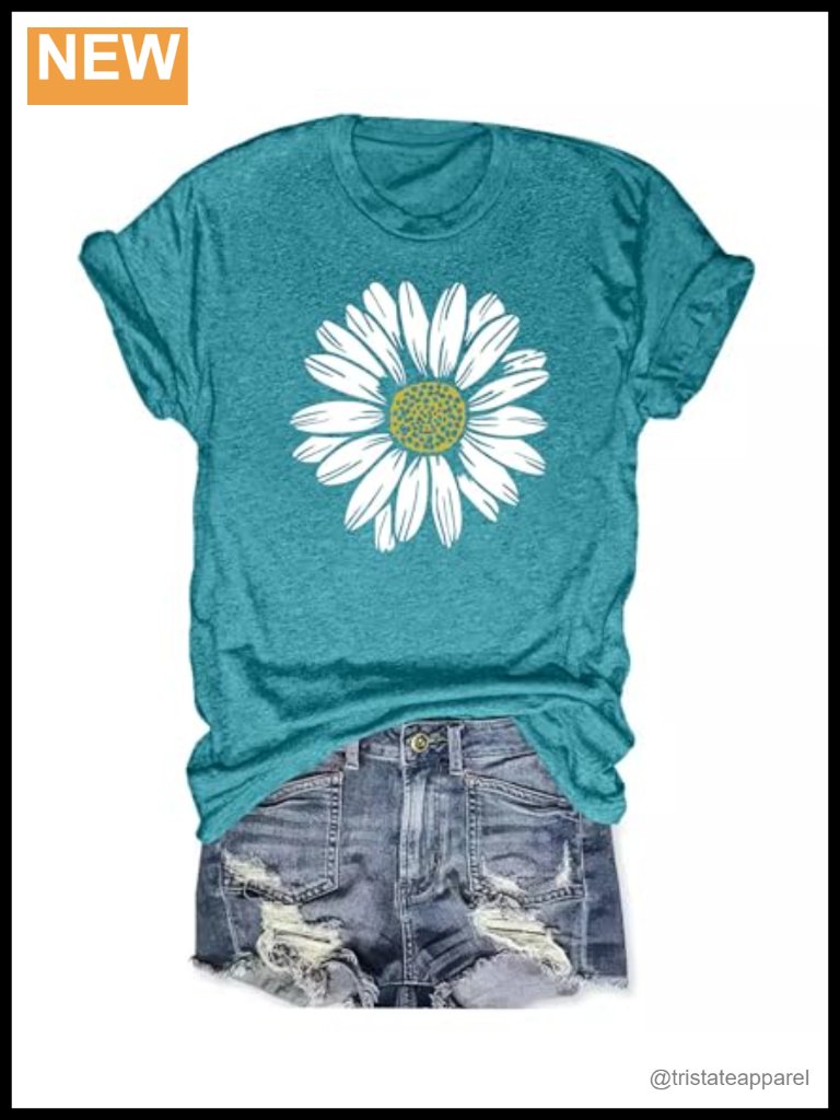 Sunflower Daisy Graphic Loose Fit Short Sleeve T-Shirt